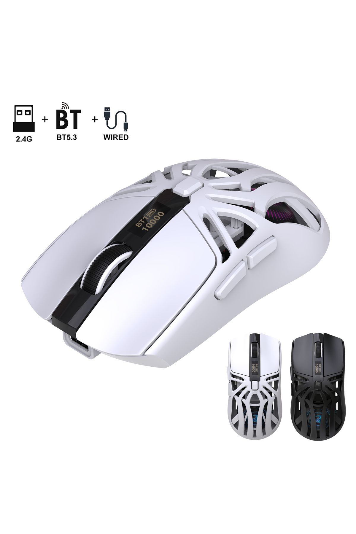 HXSJ T400 Kablosuz 3 Modlu Dijital Göstergeli 650 Mah Batarya - Makrolu Oyuncu Mouse