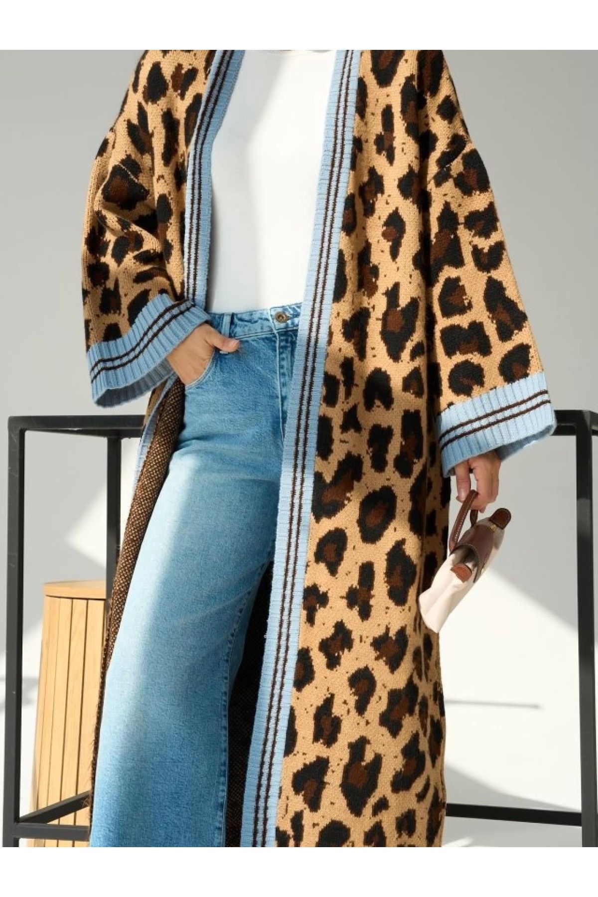 POLEXP Leopar Desenli Uzun Hırka - Şık ve Trendy