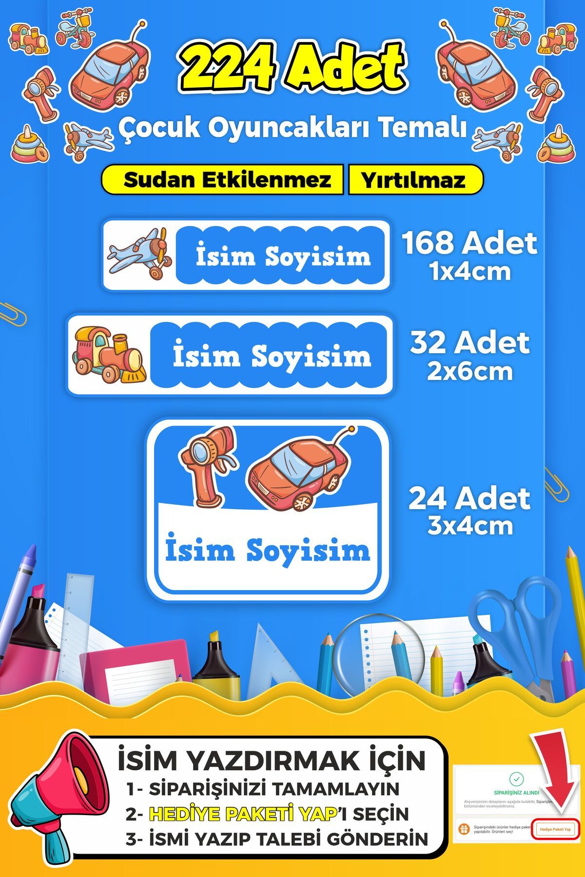 SB store Oyuncak Temalı Okul Kreş Kişiye Özel İsim Etiket Seti - Model 246