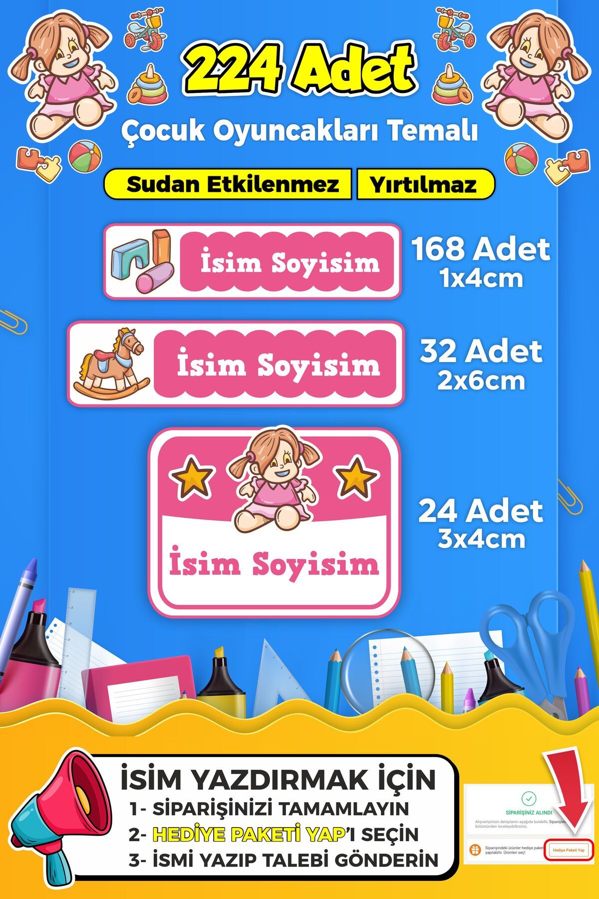 SB store Oyuncak Temalı Okul Kreş Kişiye Özel İsim Etiket Seti - Model 245