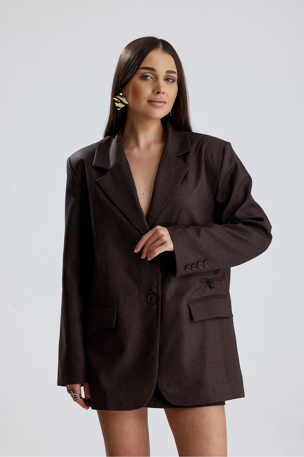 VAPUR TEKSTİL-Three-Pocket Oversized Blazer Jacket with Front Buttons 2