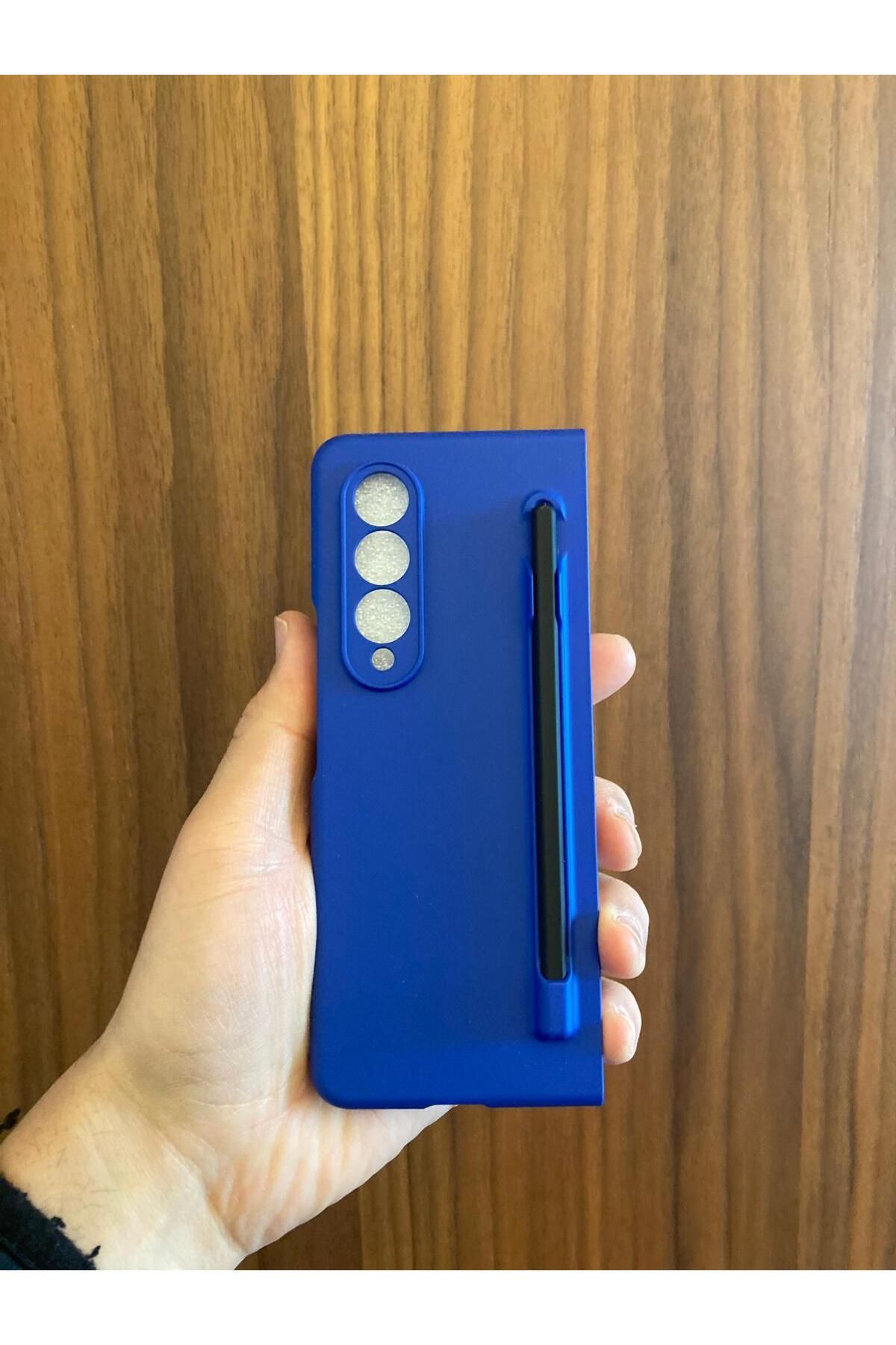 Newon SAMSUNG Z FOLD 4 LACİVERT RENK KALEMLİ TELEFON KILIFI KAPAK COVER CASE