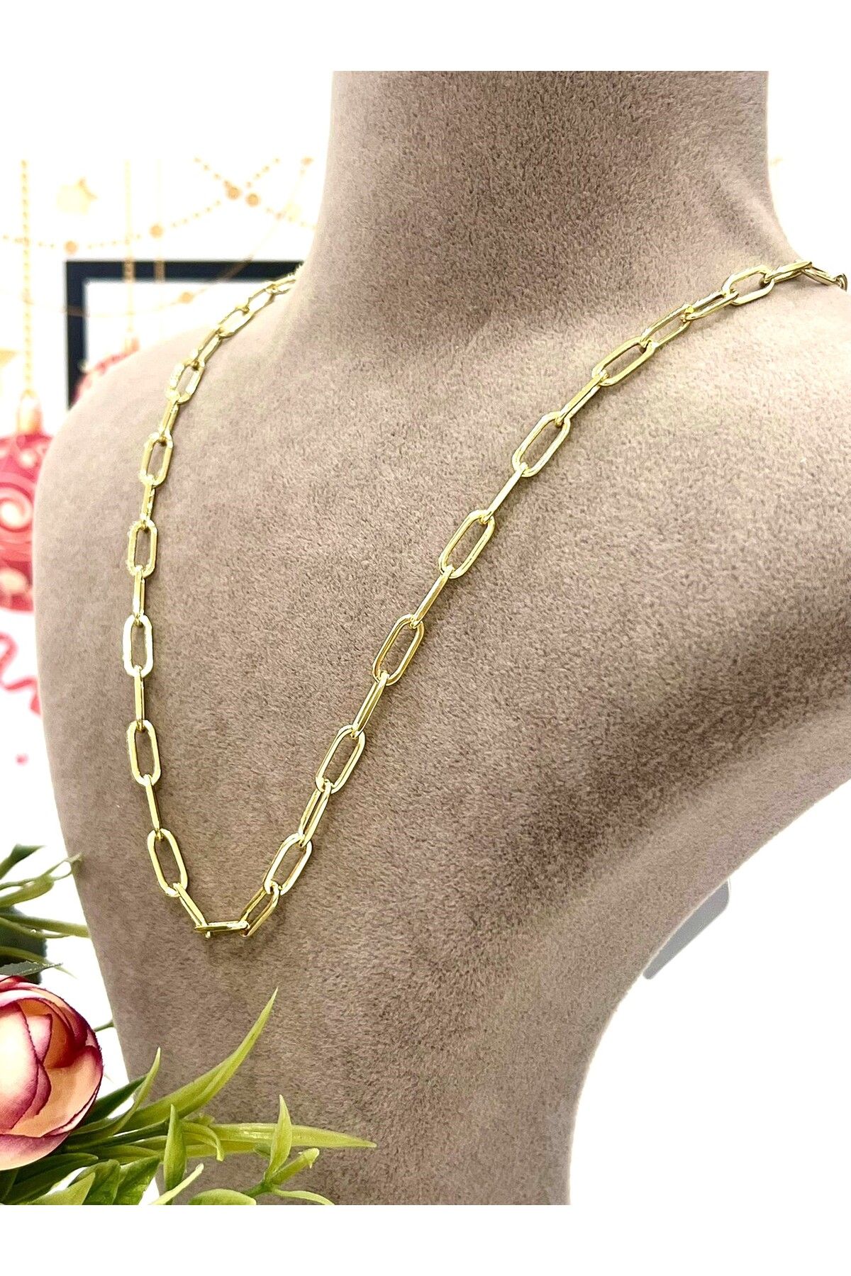 masal takı&aksesuar XUPING Yuvarlak Oval Zincir Çelik Kolye (14K GOLD 50CM)