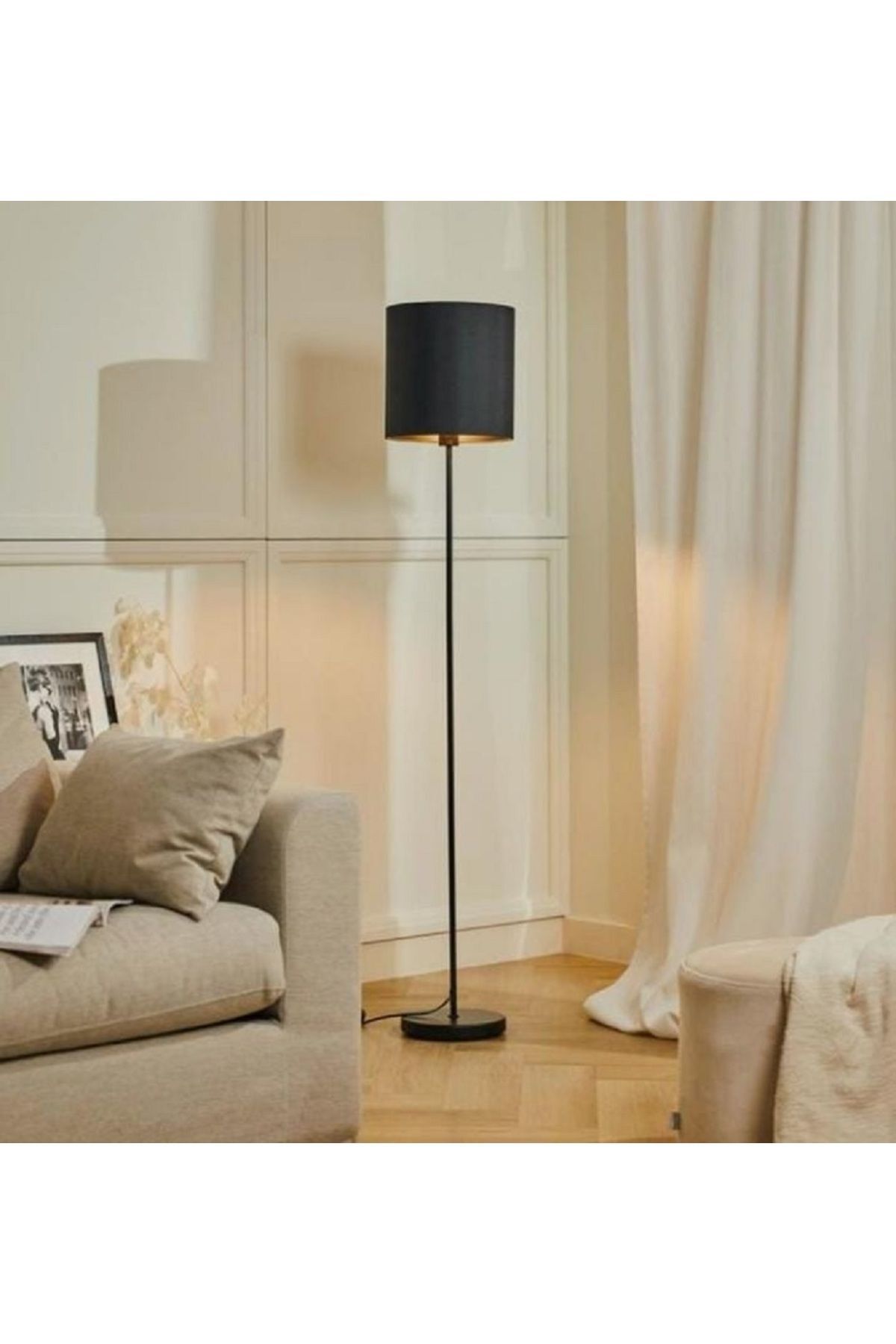 SerenityHaven mylights siyah lambader köşe lambası yerden aydınlatma kumaş baişol metal gövdeli abajur lamba 165