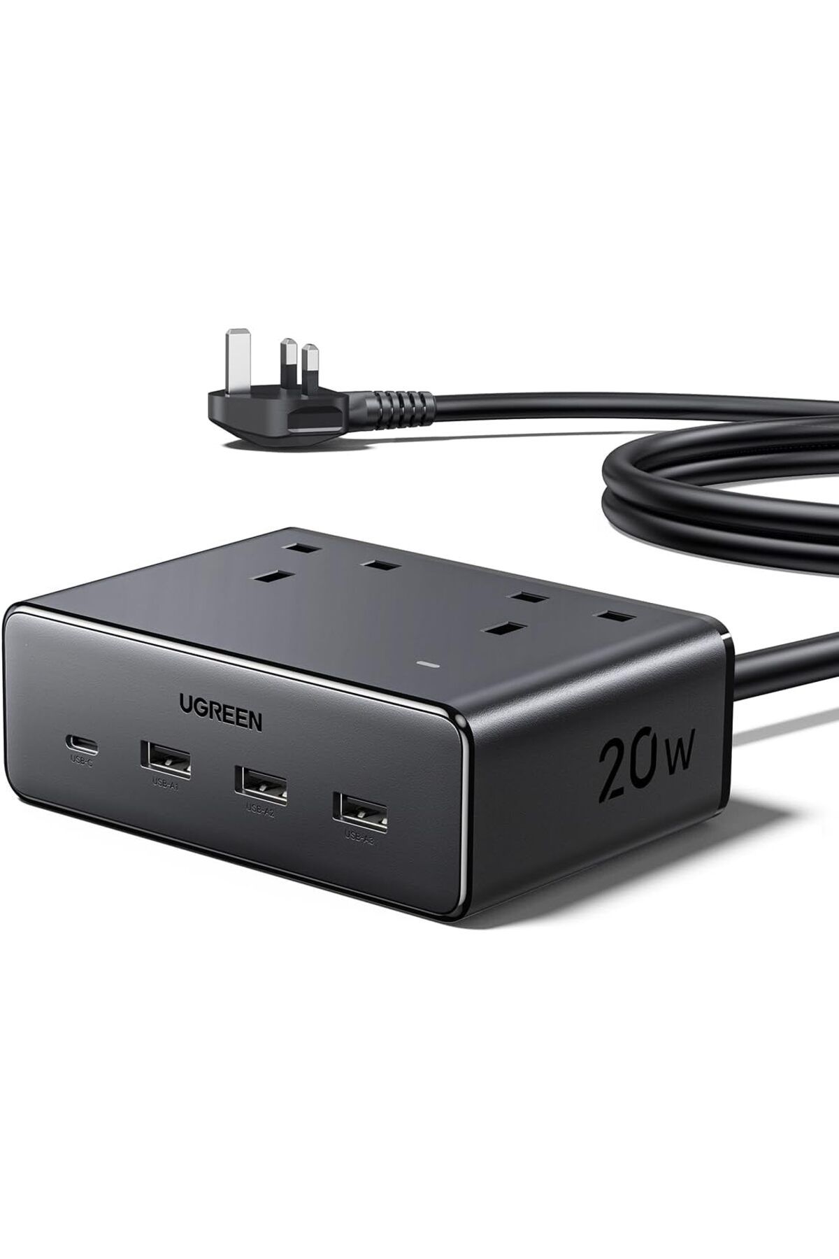 Ugreen-شريط طاقة نيكسود 20 وات، المملكة المتحدة، منافذ تيار متردد، 4 فتحات USB، 2990 وات بحد أقصى، مع امتداد 1.5 متر 1