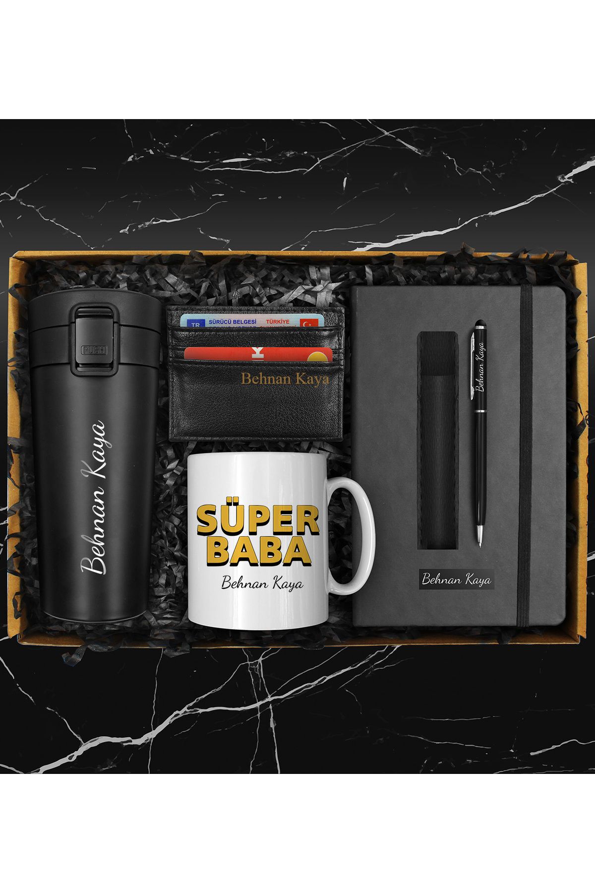 Apollon Gift Shop Babalar Gününe Kişiye Özel Tasarım Çelik Termos & Defter & Touch Pen Kalem & Kupa & Kartvizitlik