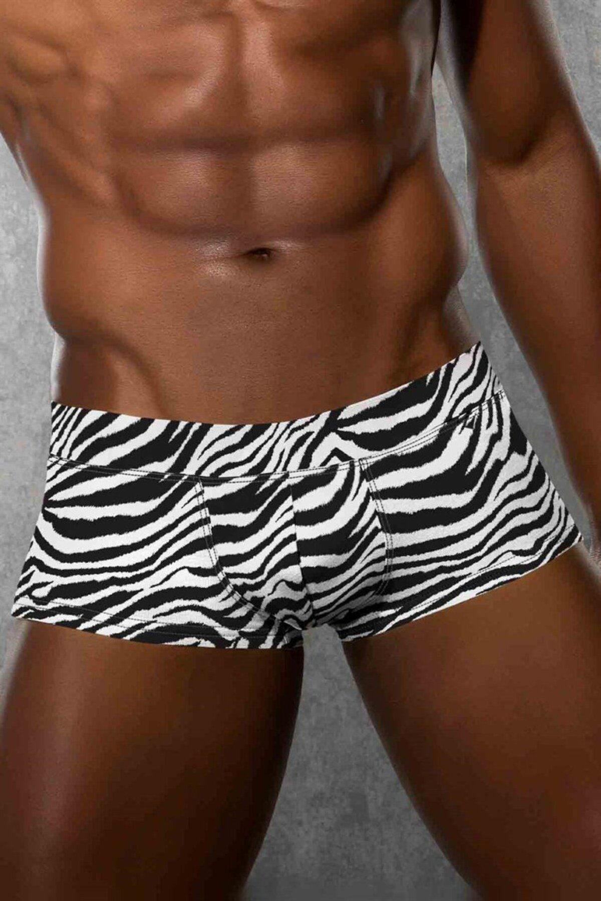 NazikEndam Dore anse Erkek Modal Zebra Çizgili Mini Paça Boxer 1795