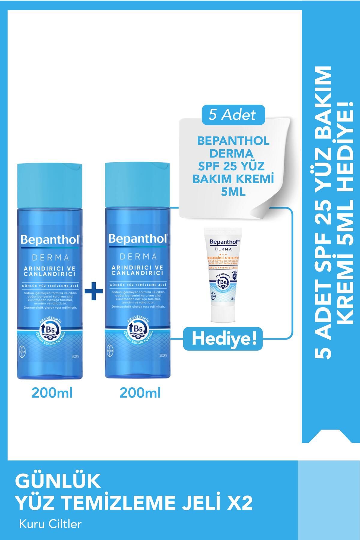 Bepanthol Yüz Temizleme Jeli 200ml - 2'li Paket + SPF Mini Yüz Kremi Hediye