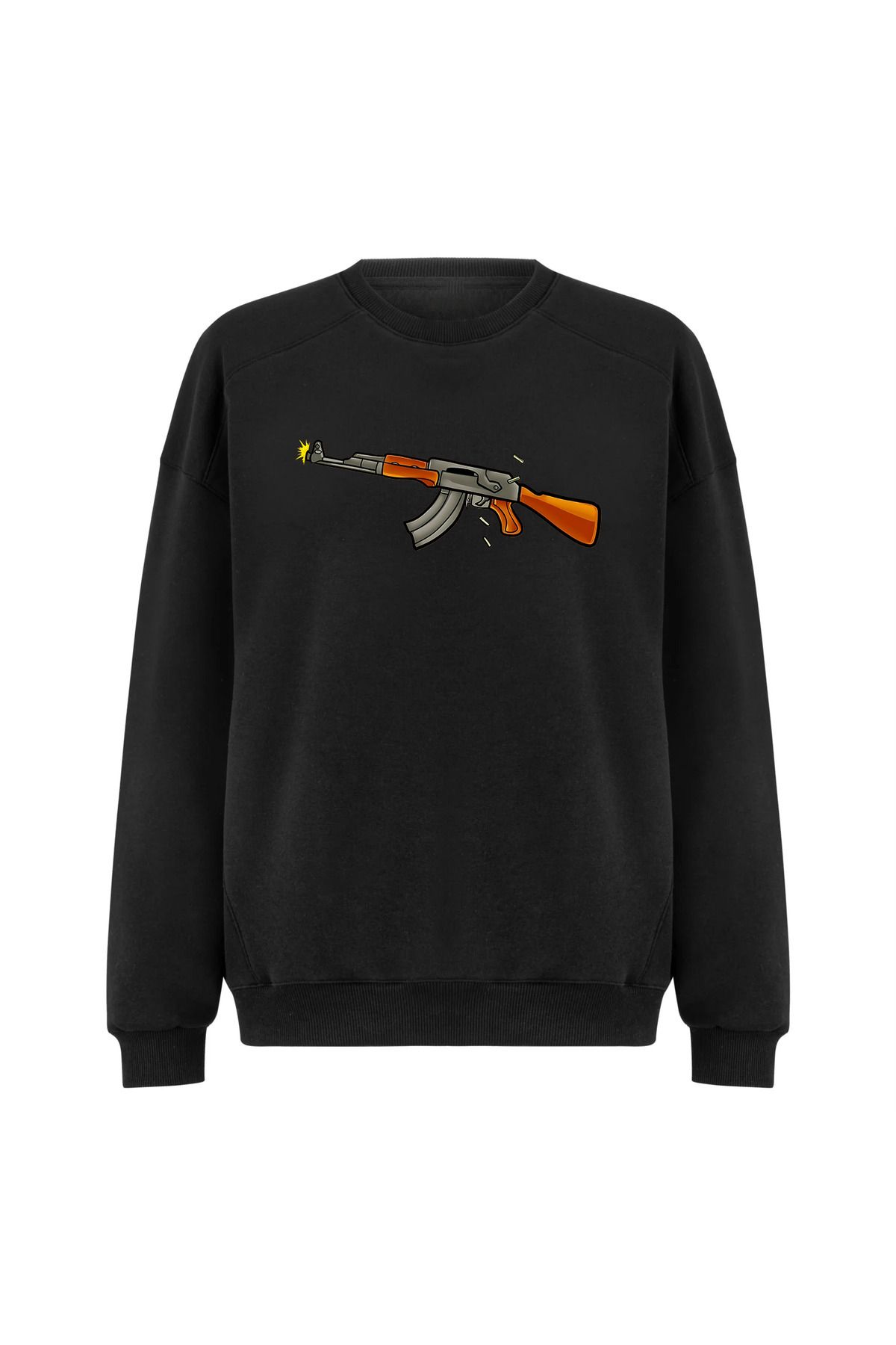 Pisa Art Ak-47 Siyah Unısex Siyah Sweatshırt Premıum Öze Tasarım Çatlma,solma Yapmaz