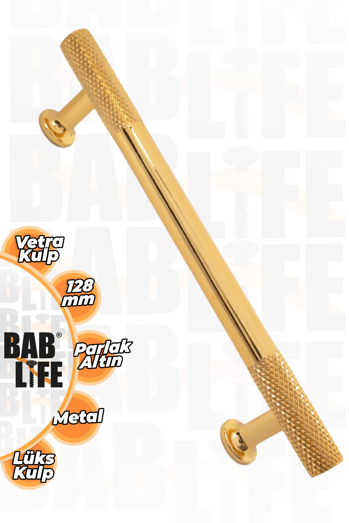 bablife Vetra Parlak Altın 128mm Metal Lüks Çekmece Dolap Mobilya Kulpları