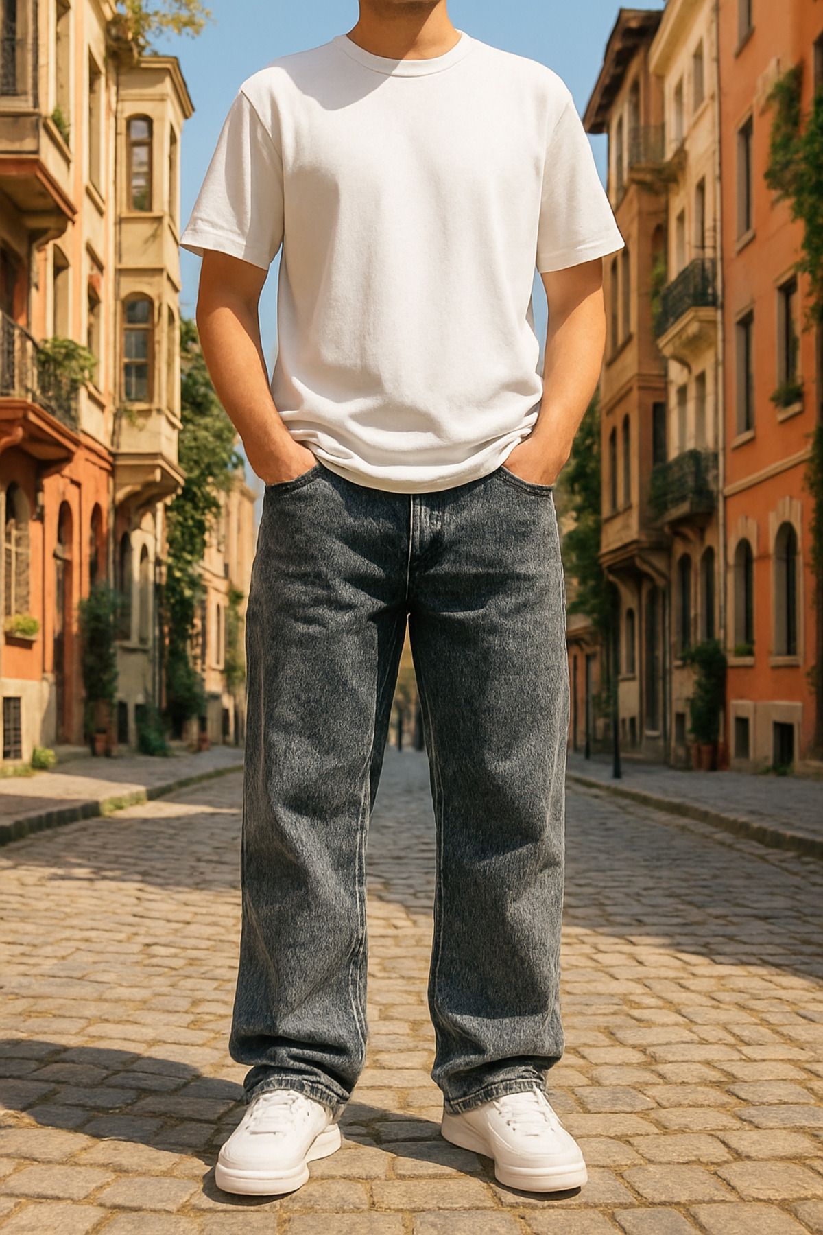 Pobudo Baggy Siyah Renk Rahat Kesim Erkek Jeans Pantolon