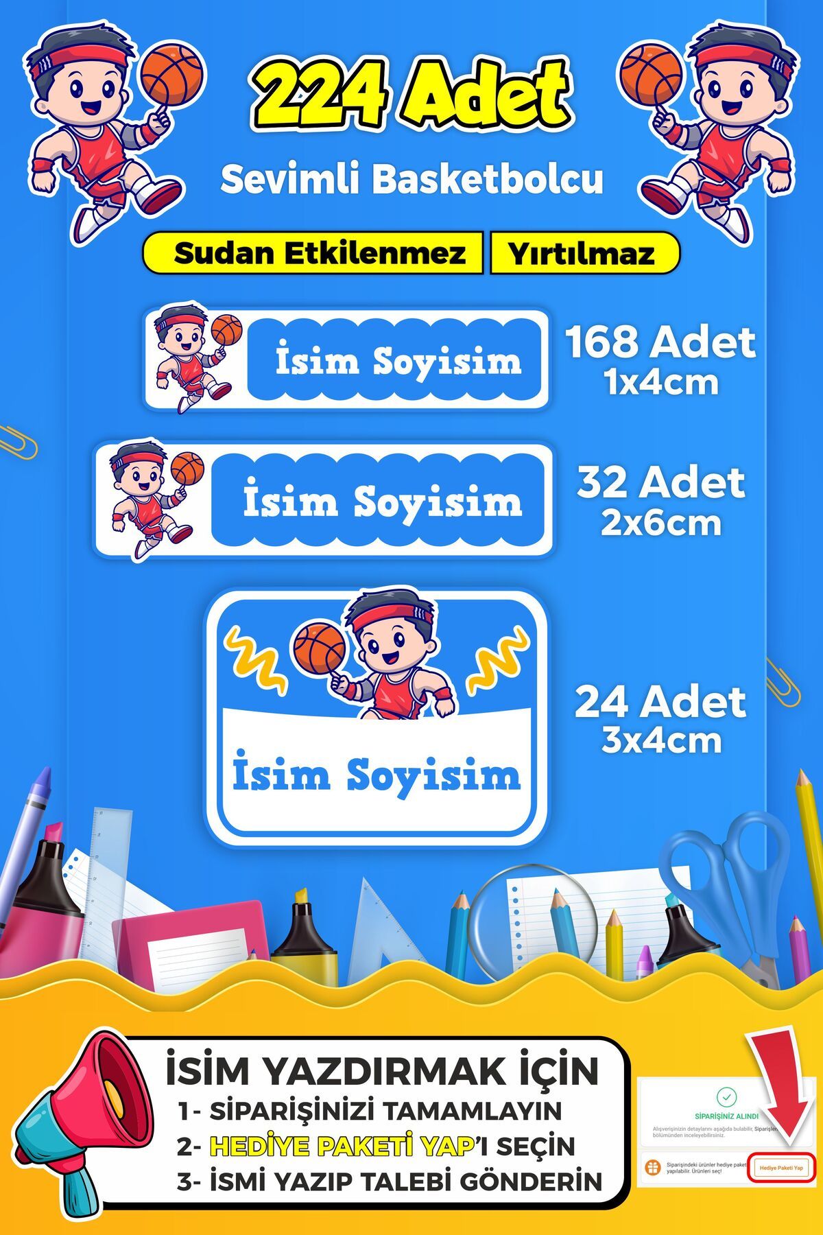 SB store Basketbol Temalı Okul Kreş Kişiye Özel İsim Etiket Seti - Model 248