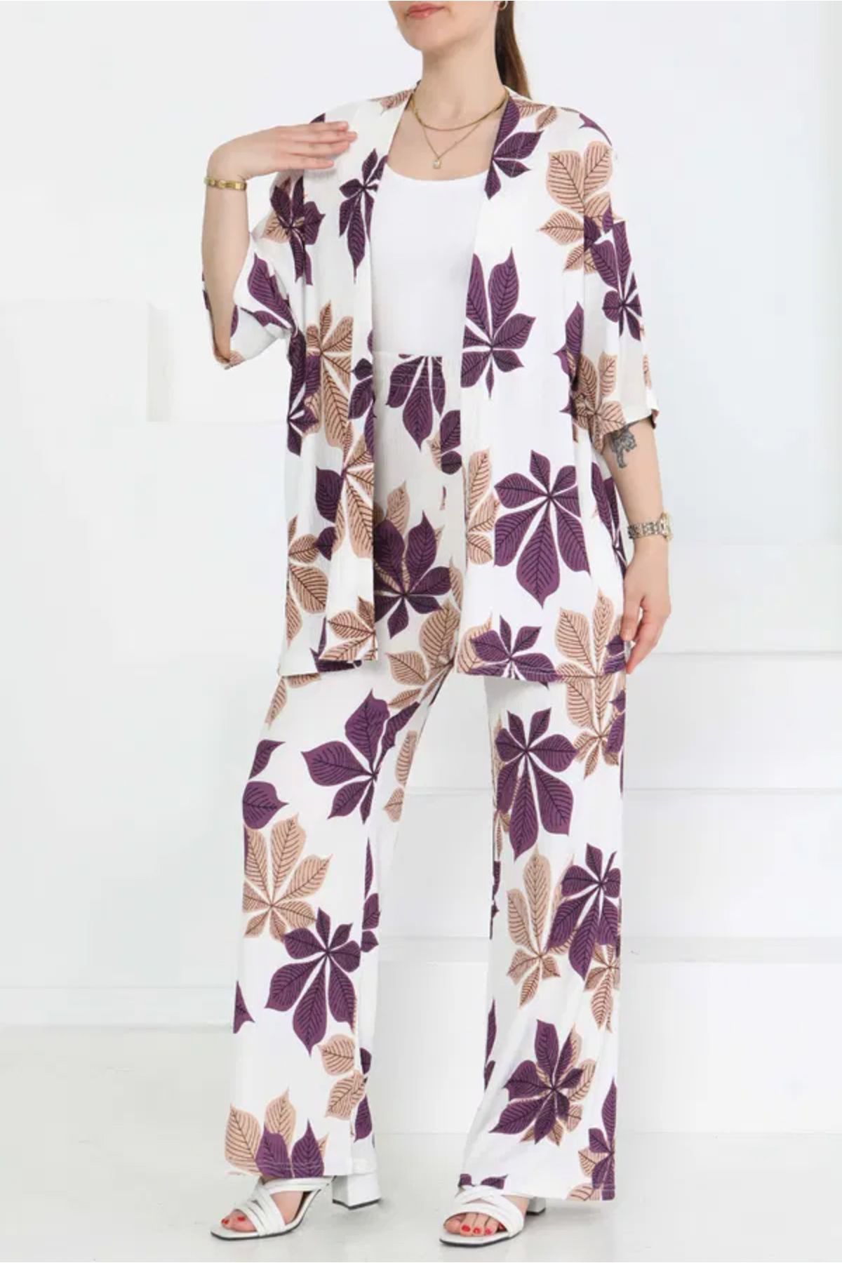 Butik Desenli Kimono Takım