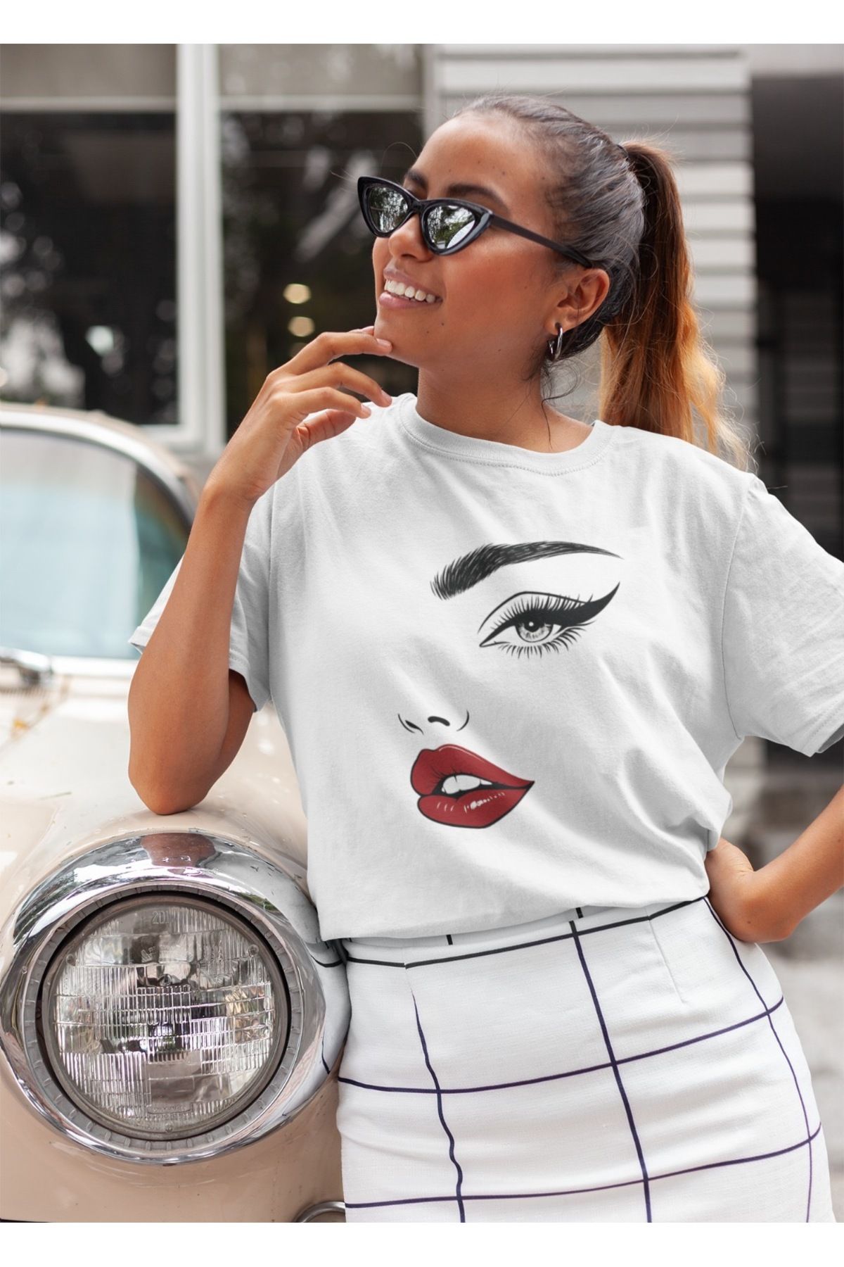 ABAS T-shirt kadın surat pamuklu hafif şık tişört