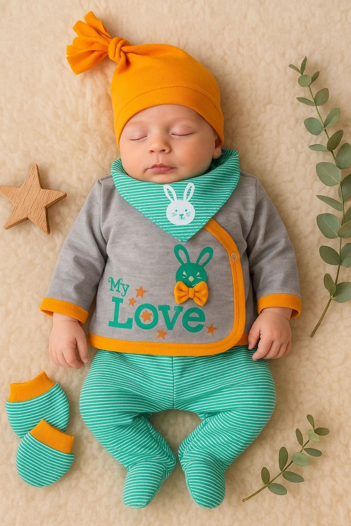 CNDR 3 Ay Bebek Hastane Takımı Love 5'li Erkek Yeşil