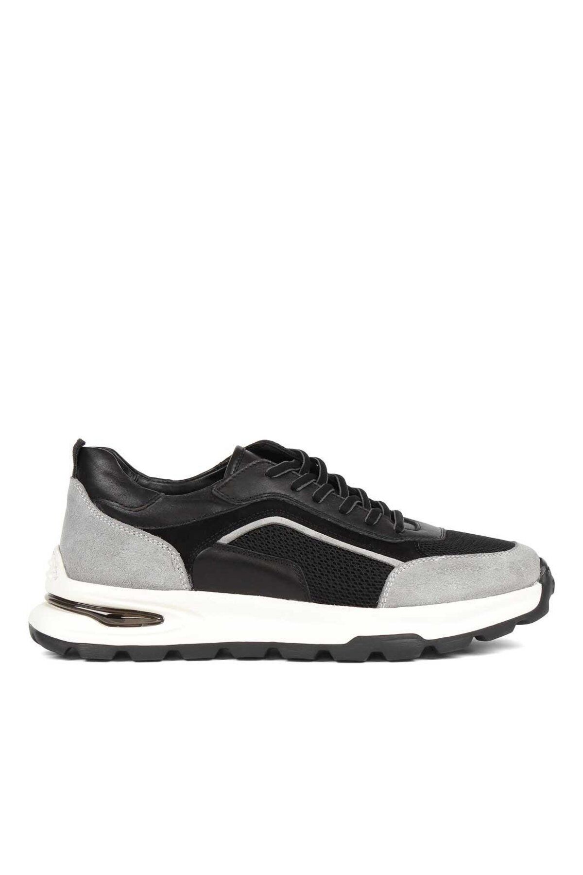 Celal Gültekin Erkek Siyah Gri Bağcıklı Süet Deri Sneaker