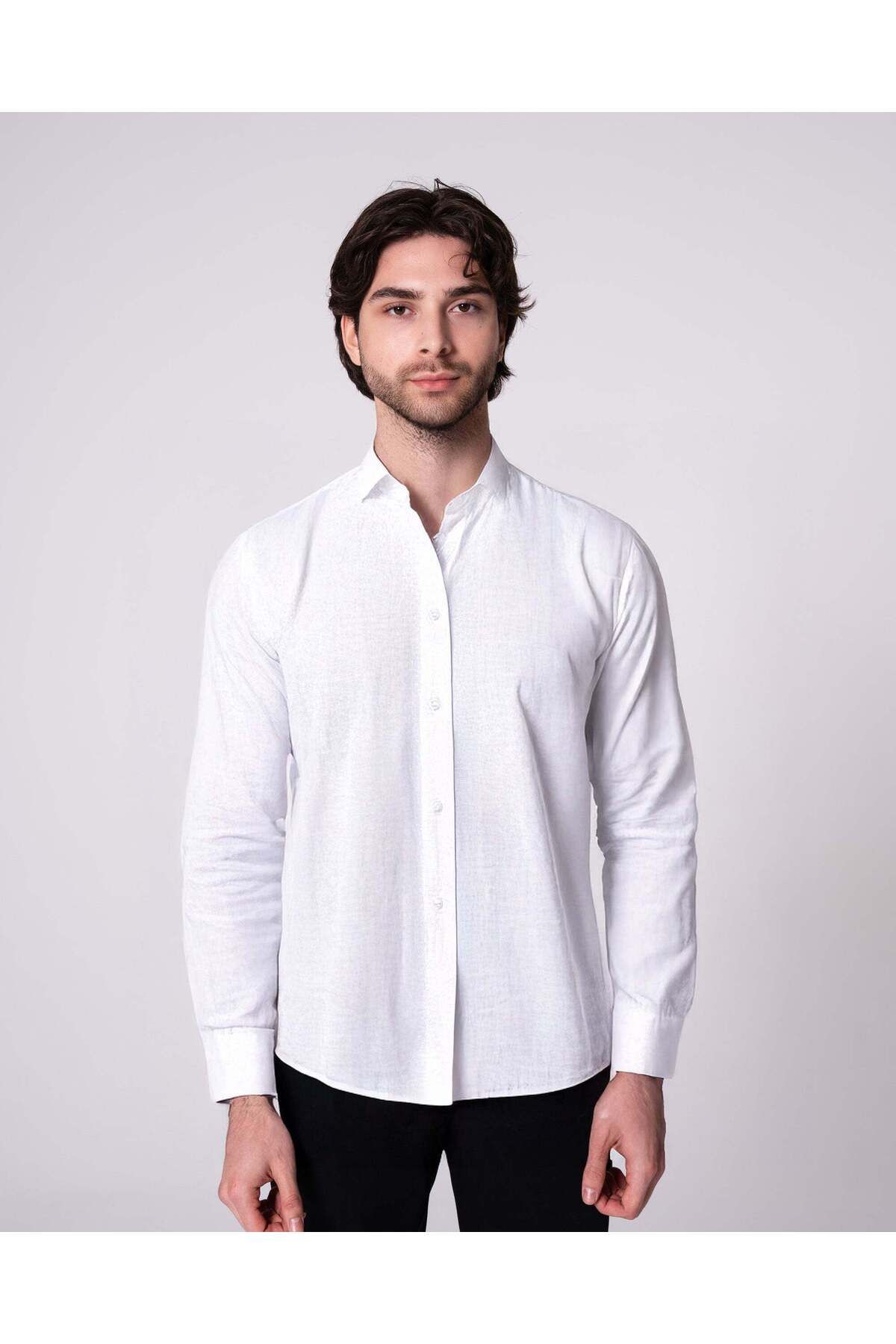 CRAFTLABEL Yeni Sezon Uzun Kollu Erkek %100 Keten Gömlek Slim Fit