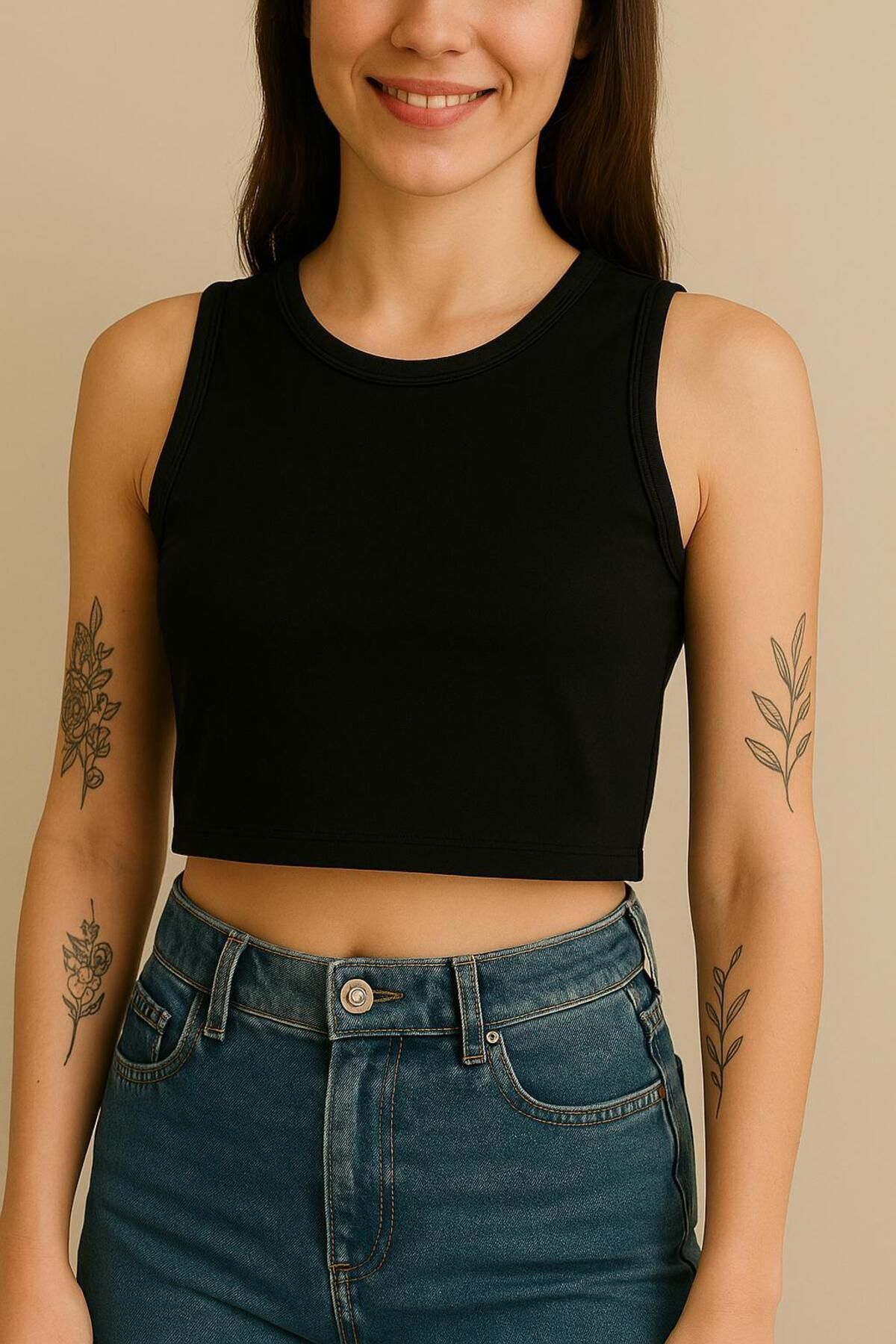 MODA Kadın Siyah Basic Fit Crop Top