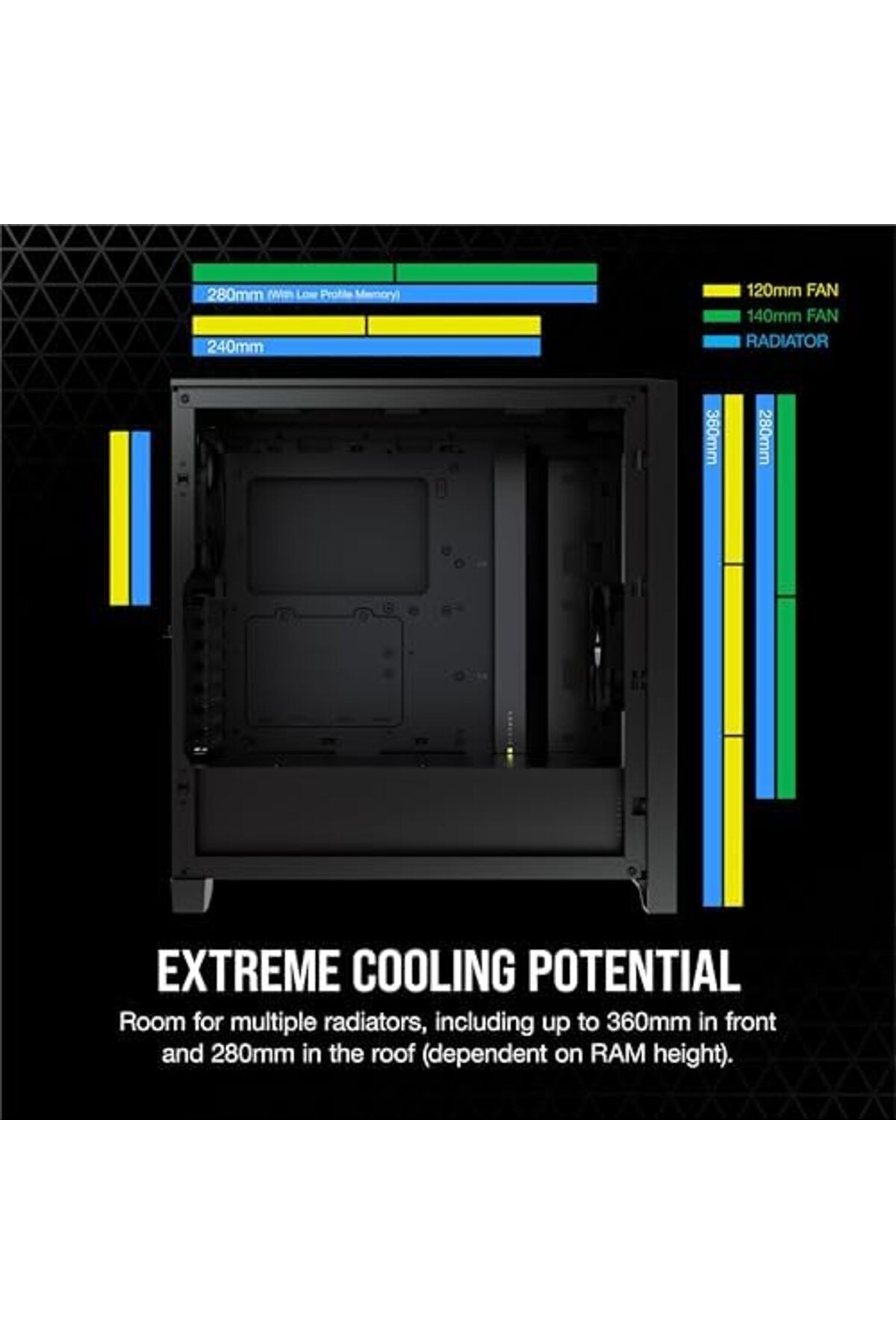 Corsair-علبة كمبيوتر Corsair 4000D Airflow متوسطة الحجم من الزجاج المقسّى، باللون الأسود 8