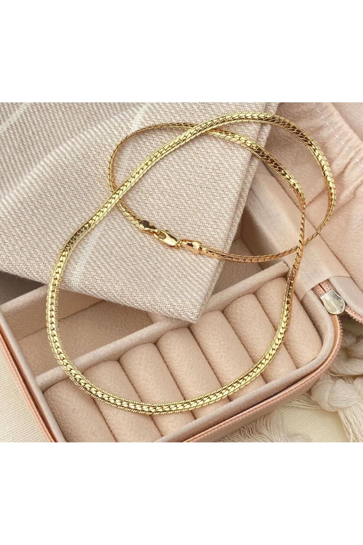 SELISYAJEWELRY 14K Altın Kaplama Örgü Zincir Kolye 50 cm