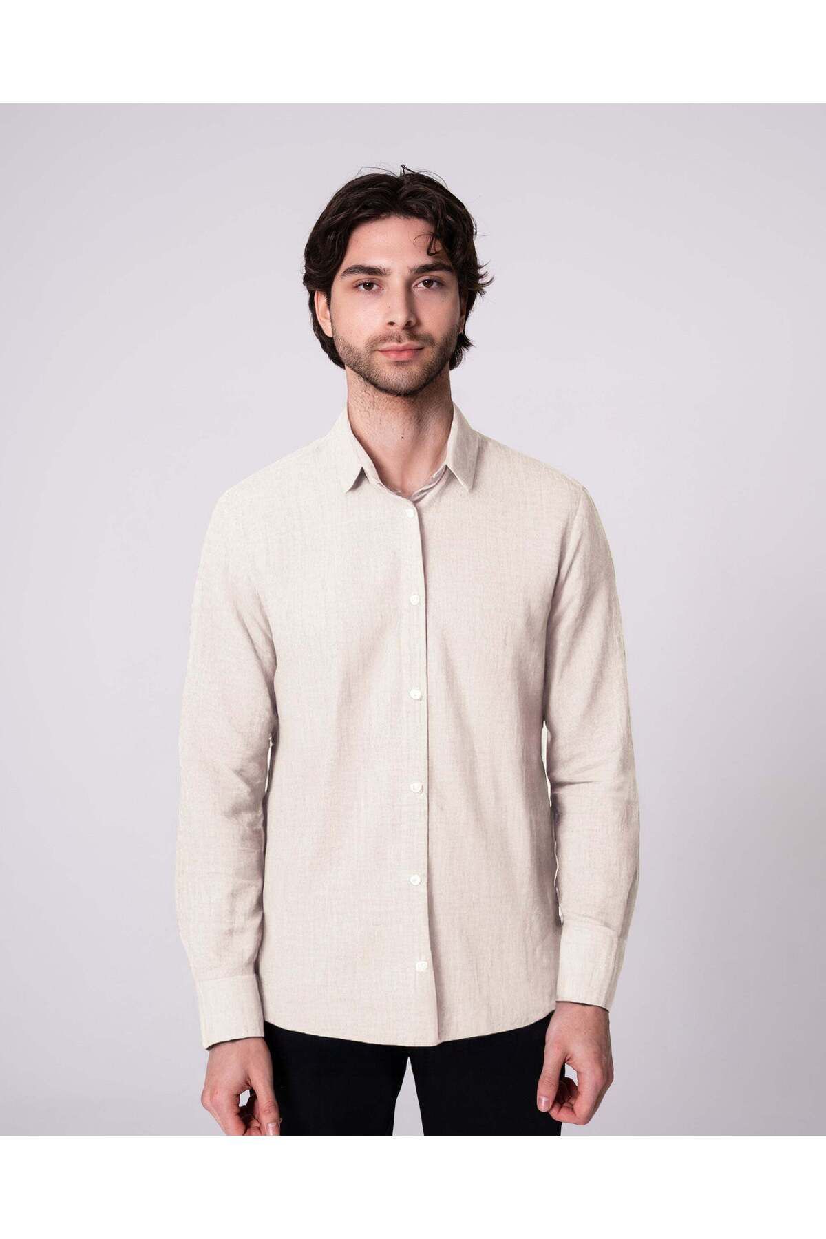 CRAFTLABEL Yeni Sezon Uzun Kollu Erkek %100 Keten Gömlek Slim Fit