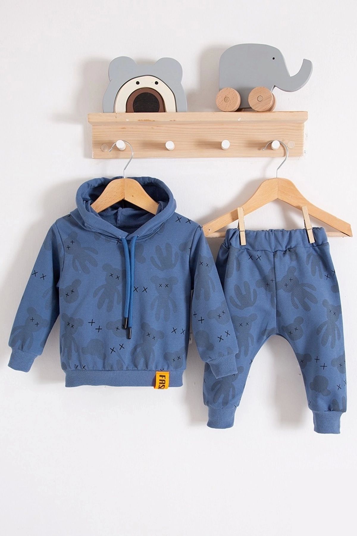 CNDR 3-18 Ay Erkek Bebek Takımı Cool Bear Kapüşonlu Lacivert