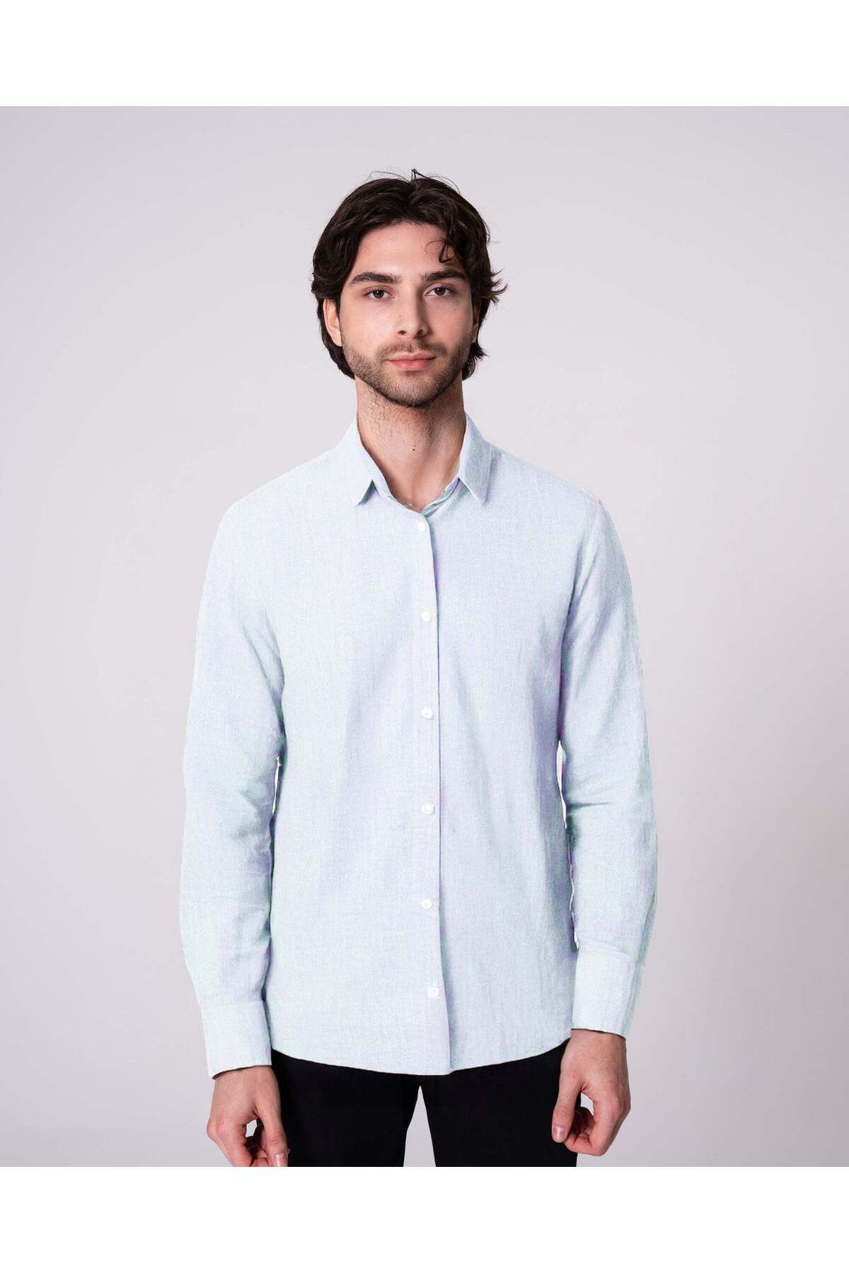 CRAFTLABEL Yeni Sezon Uzun Kollu Erkek %100 Keten Gömlek Slim Fit