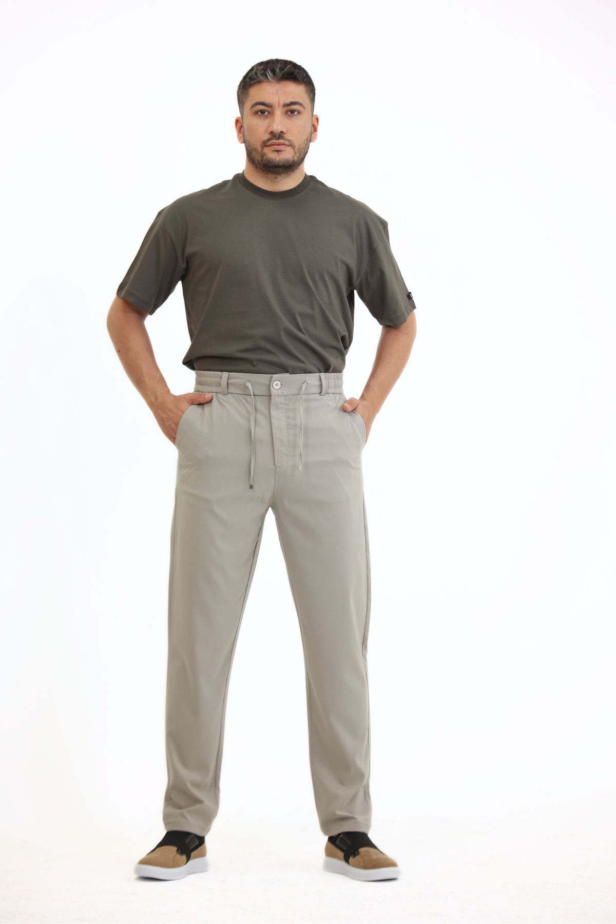 EXSPORT Erkek Yandan Cepli Beli Lastikli Bağcıklı Kemerli Relaxed Fit Rahat Kesim Coolkumaş Pantolon