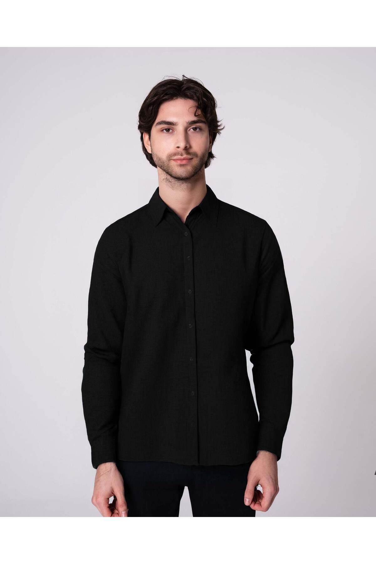 CRAFTLABEL Yeni Sezon Uzun Kollu Erkek %100 Keten Gömlek Slim Fit