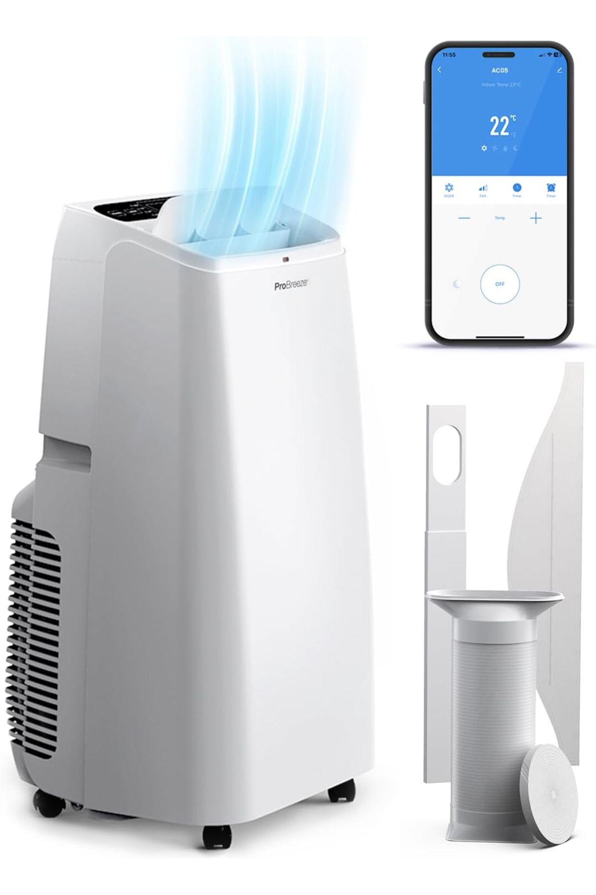 Pro Breeze 4'ü 1 Arada 12.000 BTU Akıllı Klima Isıtma, Soğutma, WiFi, Zamanlayıcı, Enerji Sınıfı A