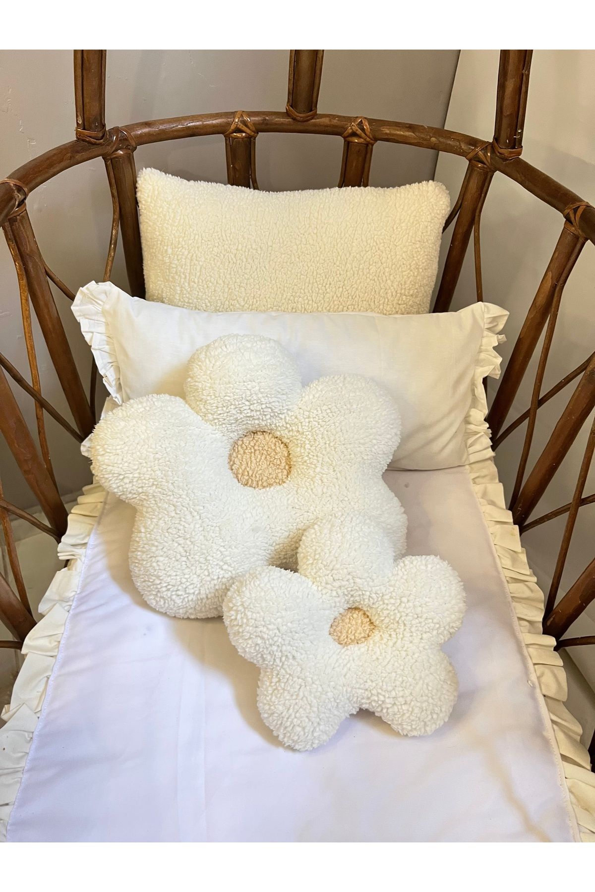 Cherry Bloom Cotton Teddy Peluş 2'li Papatya Yastık 35 x 20 cm