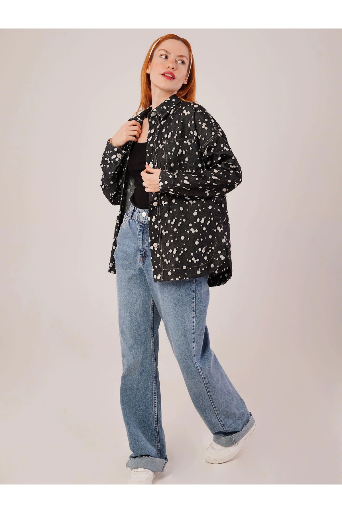 POLEXP Vintage Tarz Siyah Denim Gömlek