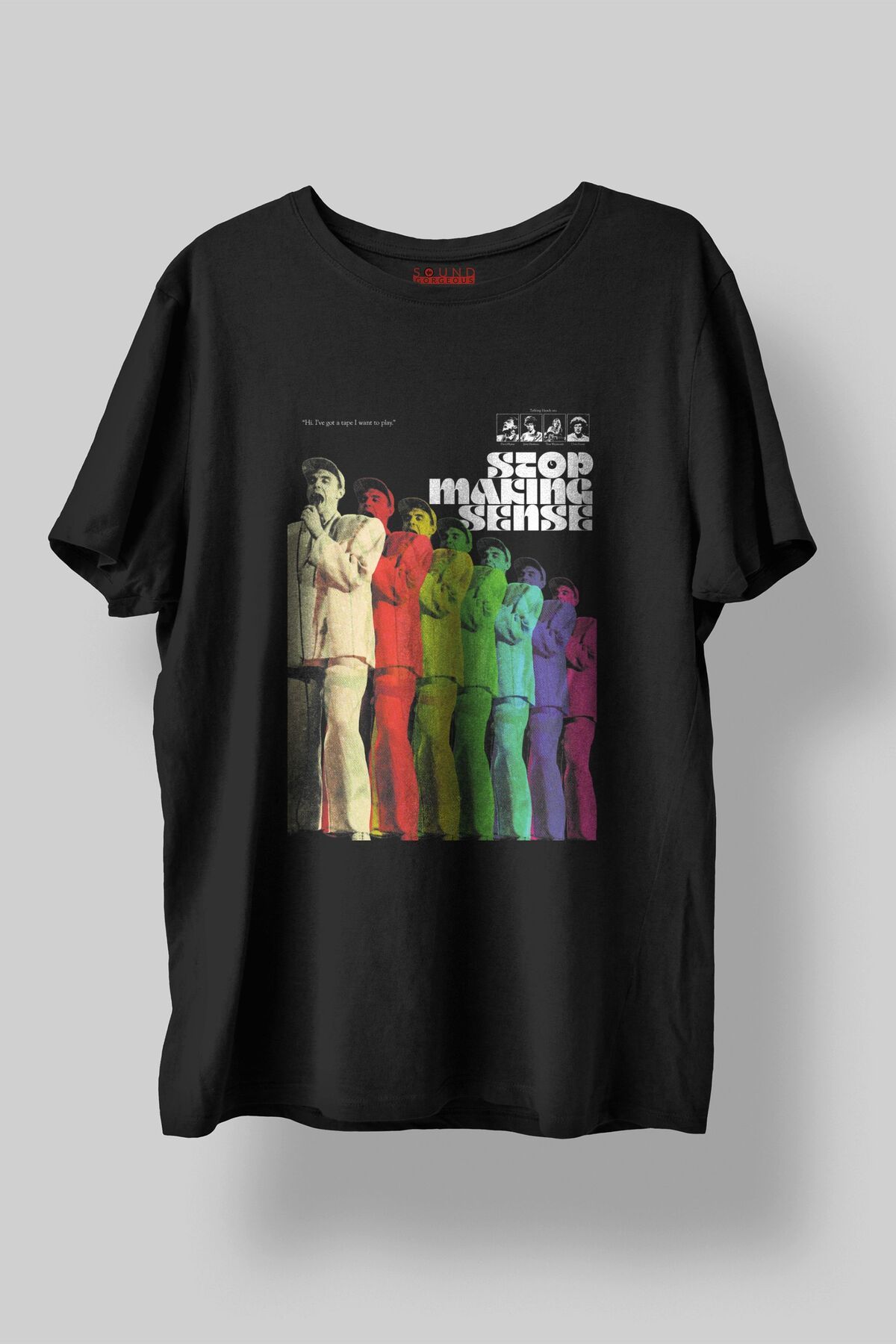 Sound Gorgeous Talking Heads Baskılı Regular Fit Unisex Siyah T-Shirt %100 Pamuk No:596