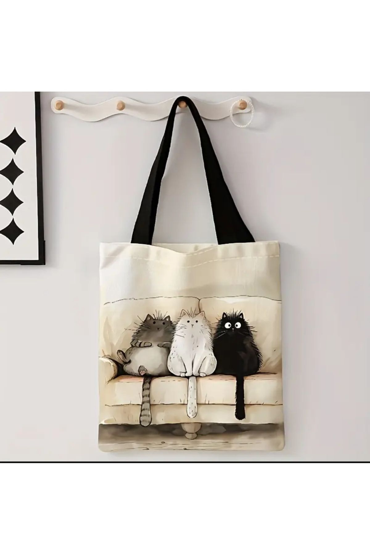 ORGANICYOU YIWU Bir Kedi Kedi Kedi Baskılı Şık Tote Çanta, Tekrar Kullanılabilir Omuz Çantası