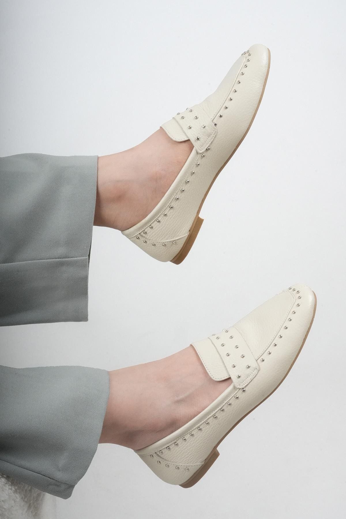 Stilbagshoes SABİNA PİM TROK DETAYLI HAKİKİ DERİ KADIN BABET BEJ