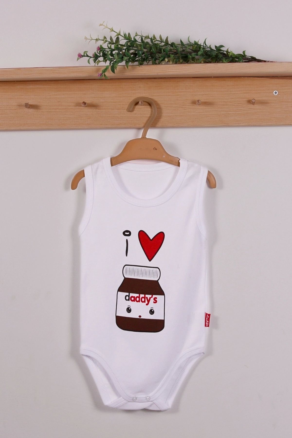 CNDR Yeni Doğan 3-12 Ay Daddy's Çikolata Askılı Unisex Body Beyaz