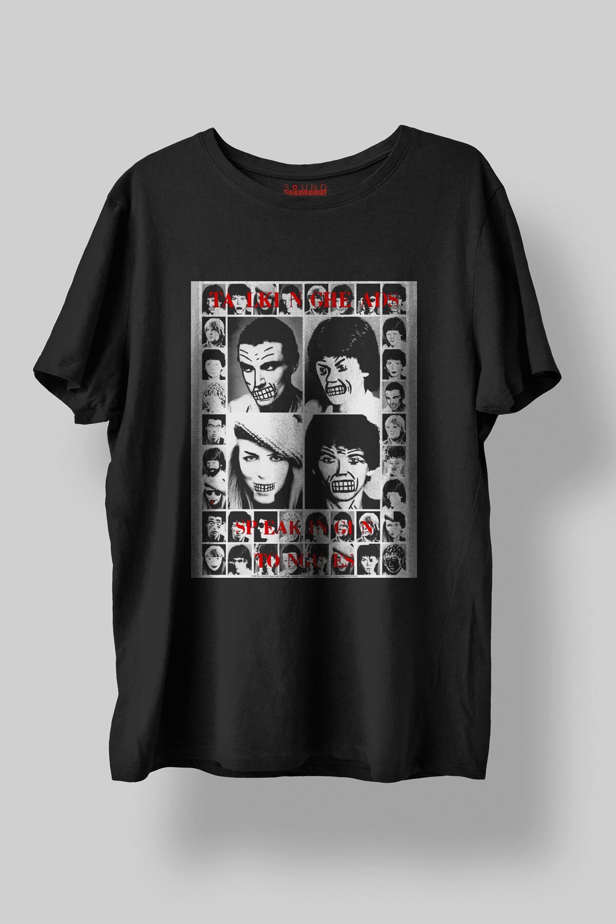 Sound Gorgeous Talking Heads Baskılı Regular Fit Unisex Siyah T-Shirt %100 Pamuk No:597