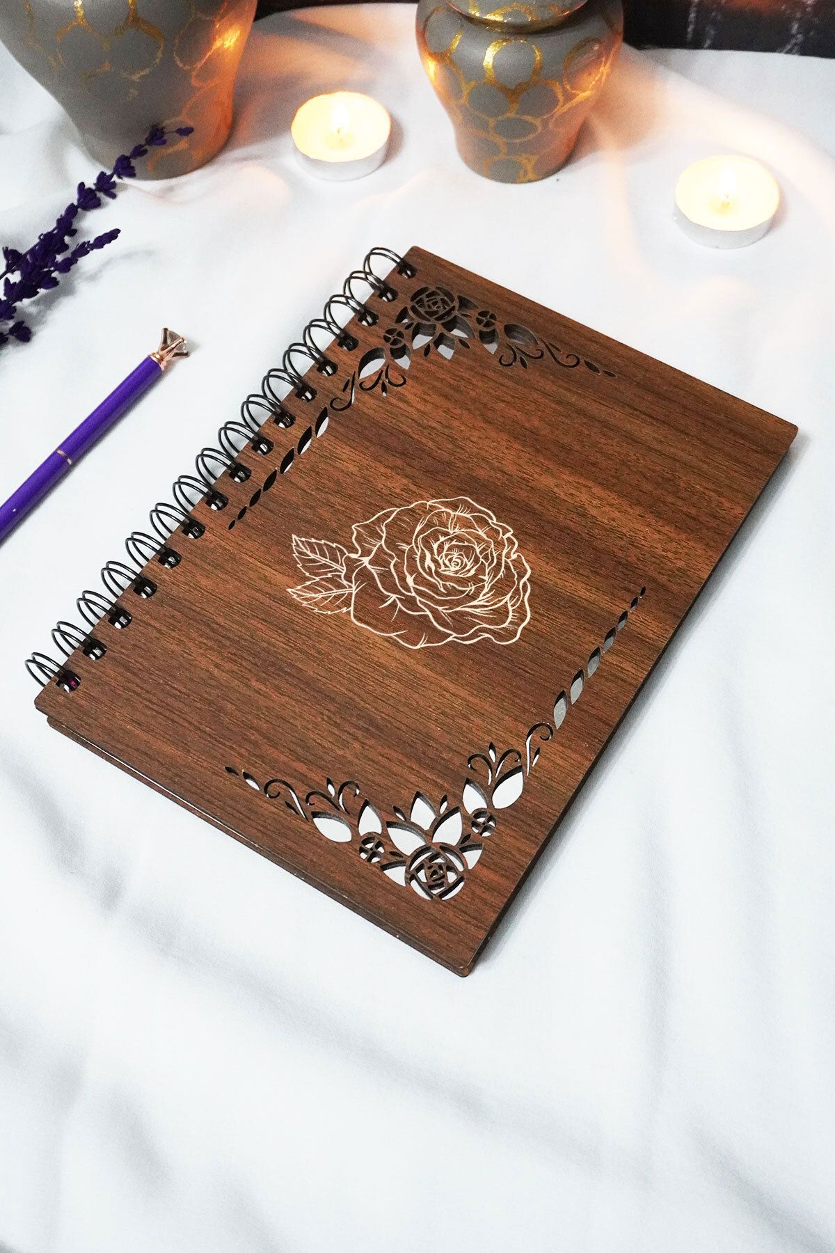 markcat Gül Ahşap Kapaklı Defter - Çizgisiz Defter - 60 Yaprak (120 SAYFA) - A5 15x21 Cm