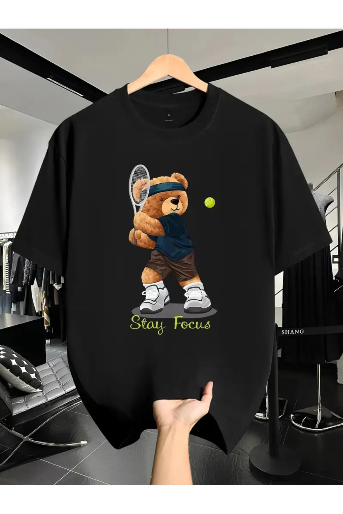 Koklonmoda Unisex Tennis Bear Baskılı Oversize T-Shirt