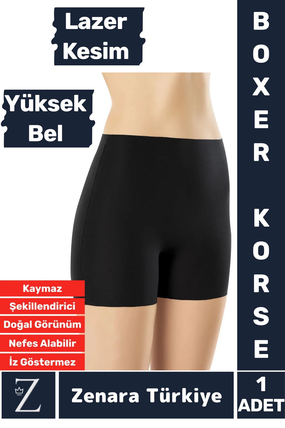 Zenara İç Göstermez Kaymaz Vücut Şekillendiren Sıkılaştıran Toparlayan LAZER KESİM Yüksek Bel Boxer Korse