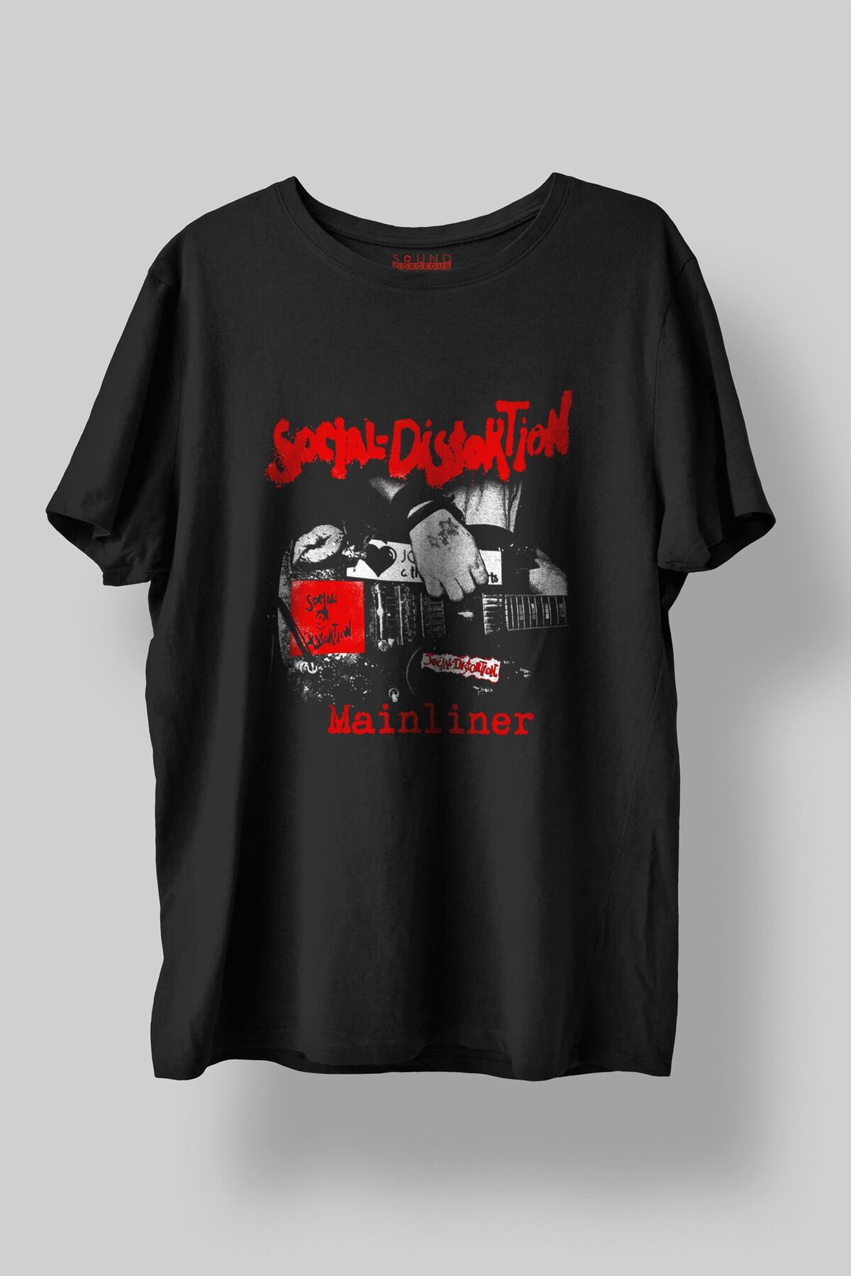 Sound Gorgeous Social Distortion Baskılı Regular Fit Unisex Siyah T-Shirt %100 Pamuk No:542