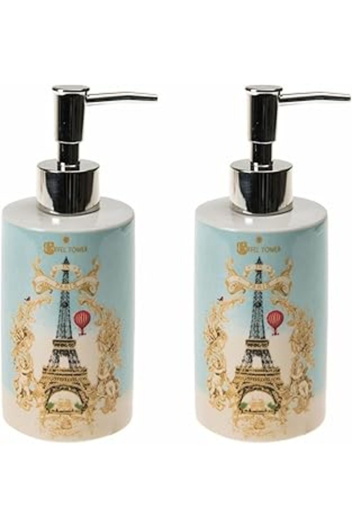 Mu Art Ahşap Bosphorus Homi Banyo Seti Seramik Sivi Sabunluk 2 Adet Romantik Yeşil Model 7x7x18cm 320ml
