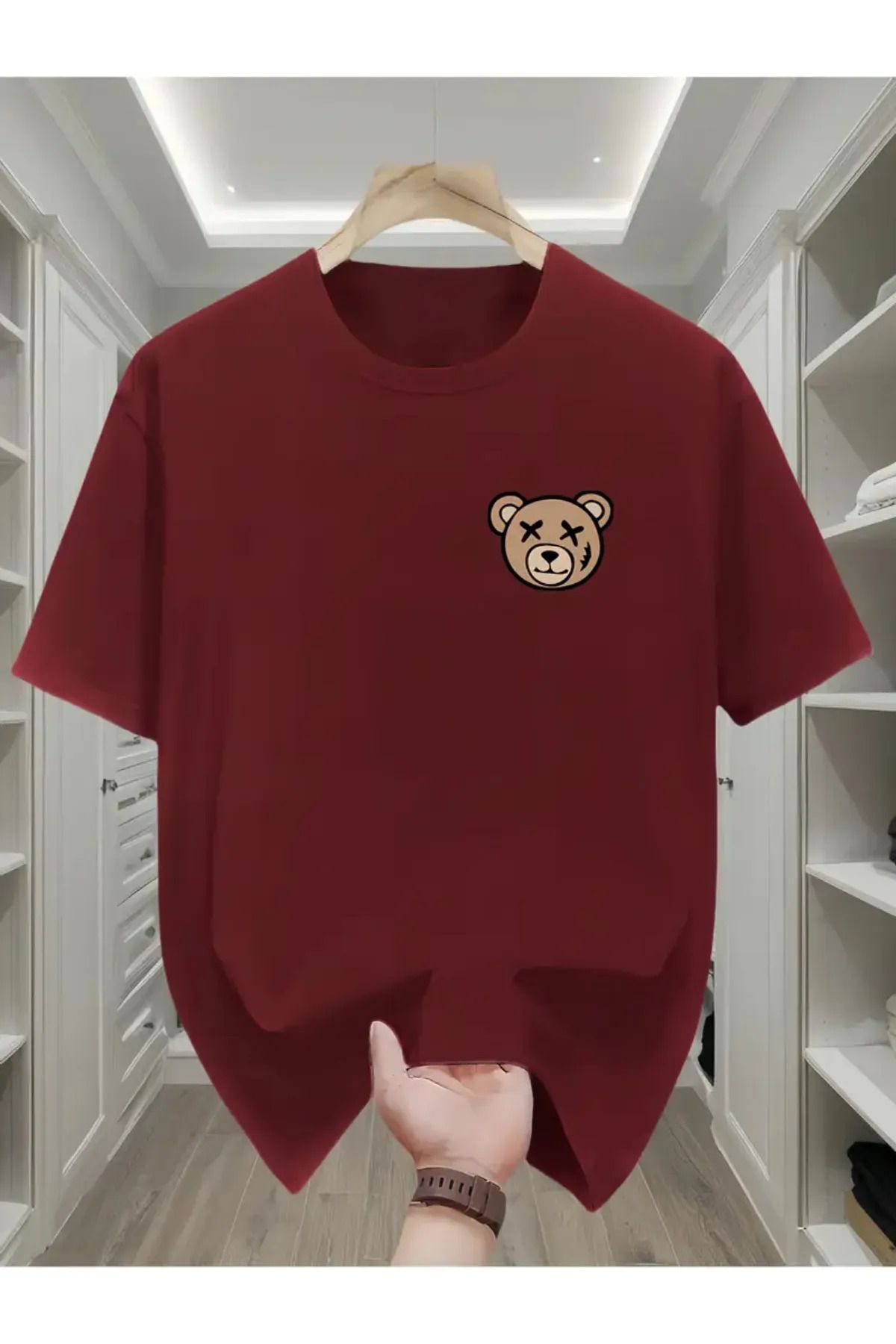 Koklonmoda Büyük Beden Unisex Minik Ayı Baskılı Oversize T-Shirt
