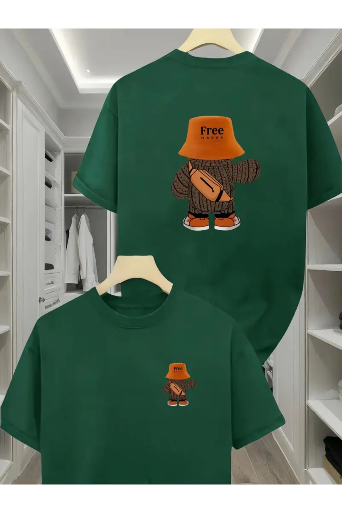 Koklonmoda Büyük Beden Unisex Free Happy Baskılı Oversize T-Shirt