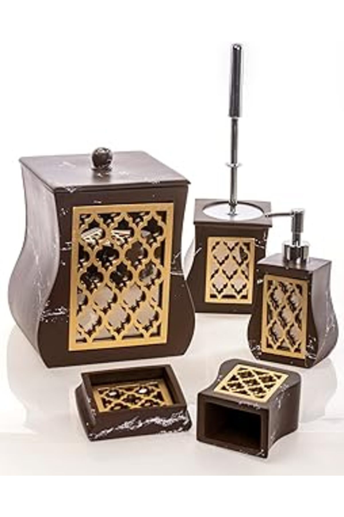 Mu Art Ahşap Mukko Home Topkapi Kahverengi 5 Parça Lüks Banyo Seti