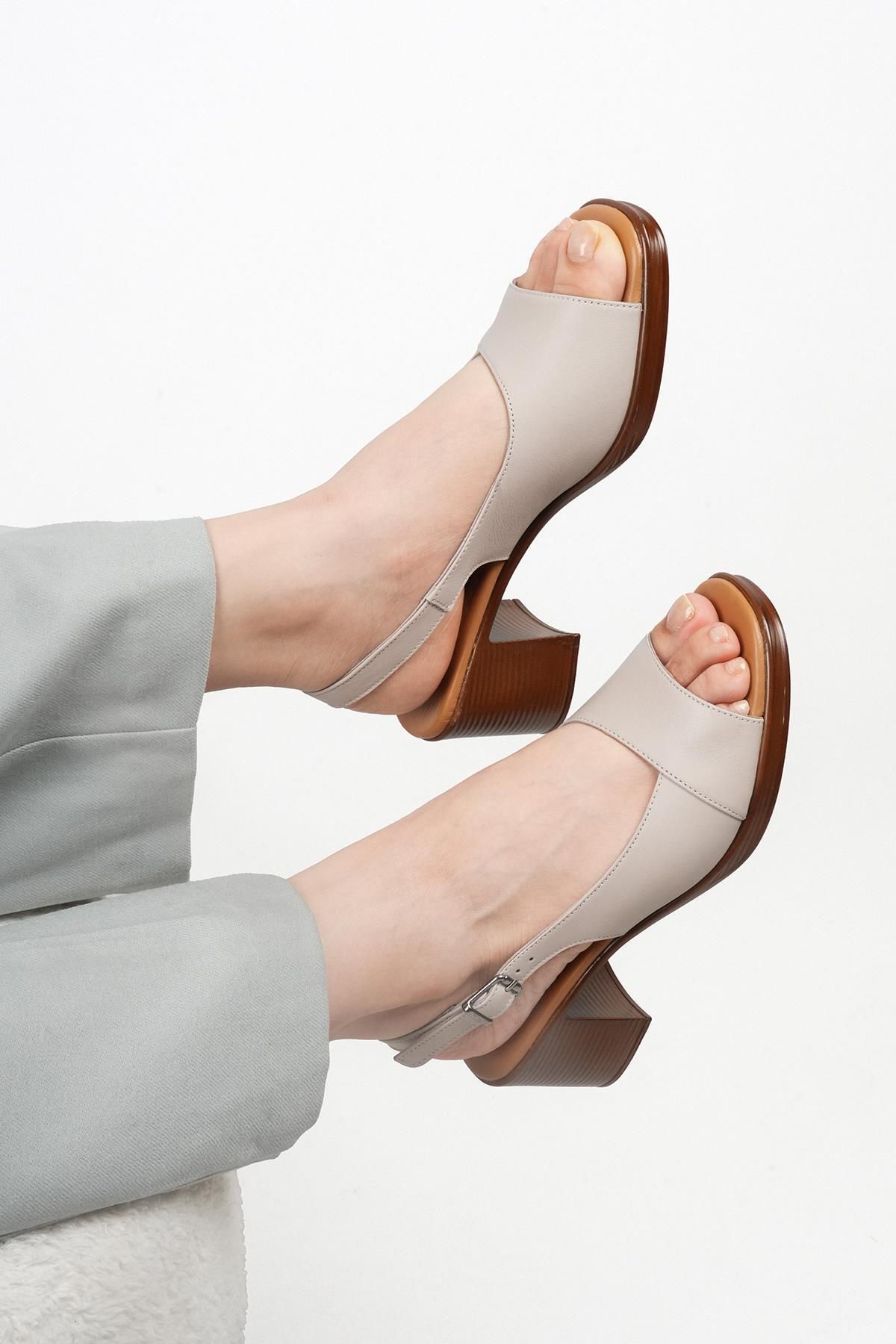 Stilbagshoes ROWENA HAKİKİ DERİ TOPUKLU KADIN GÜNLÜK AYAKKABI BEJ
