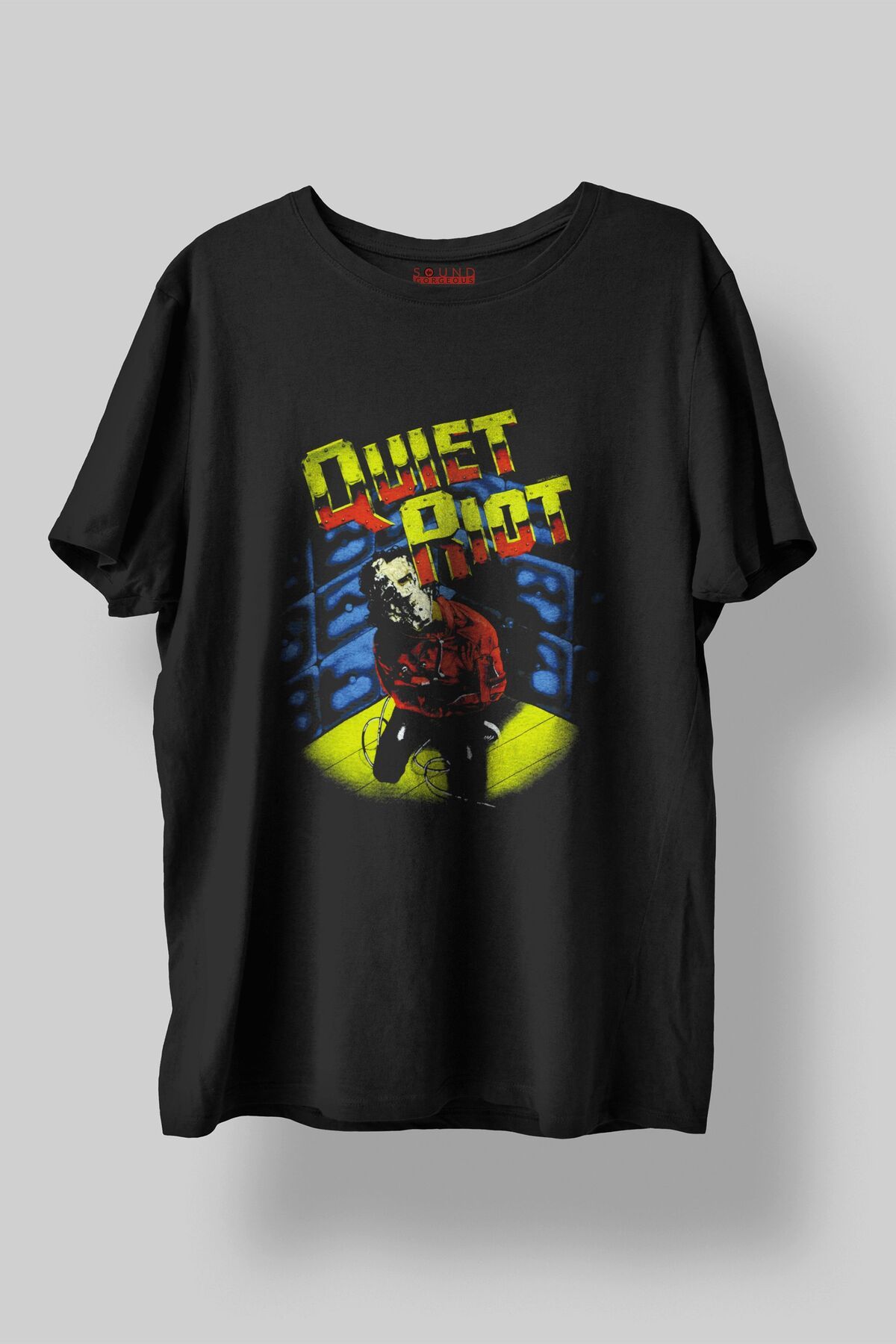Sound Gorgeous Quiet Riot Baskılı Regular Fit Unisex Siyah T-Shirt %100 Pamuk No:452
