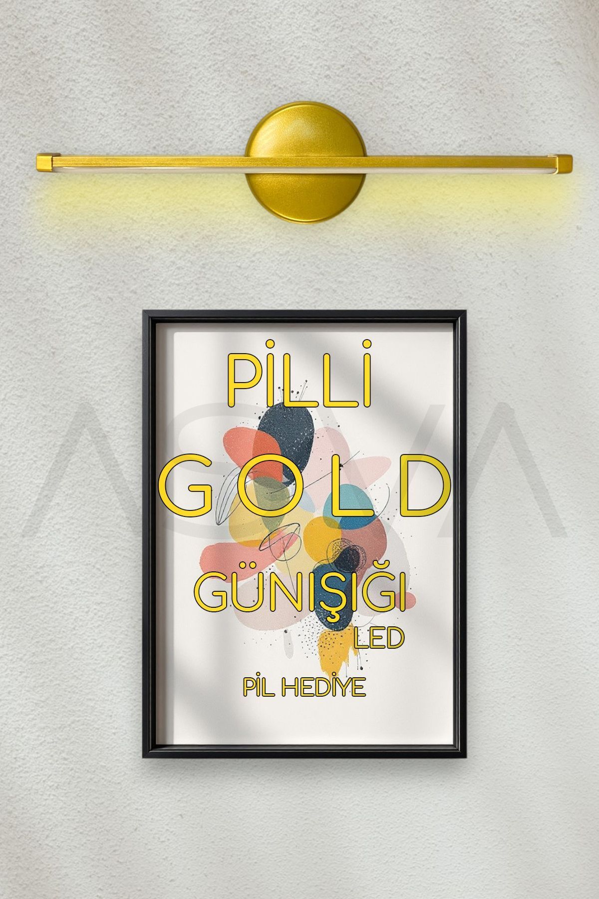 SerenityHaven Pilli Gold Günışığı Ledli Tablo Ayna Duvar Aplik