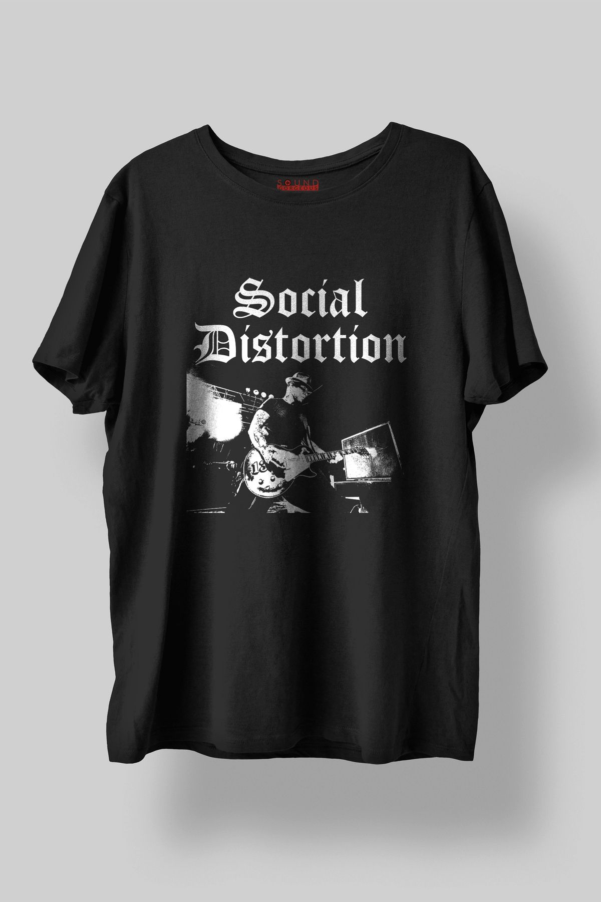 Sound Gorgeous Social Distortion Baskılı Regular Fit Unisex Siyah T-Shirt %100 Pamuk No:545