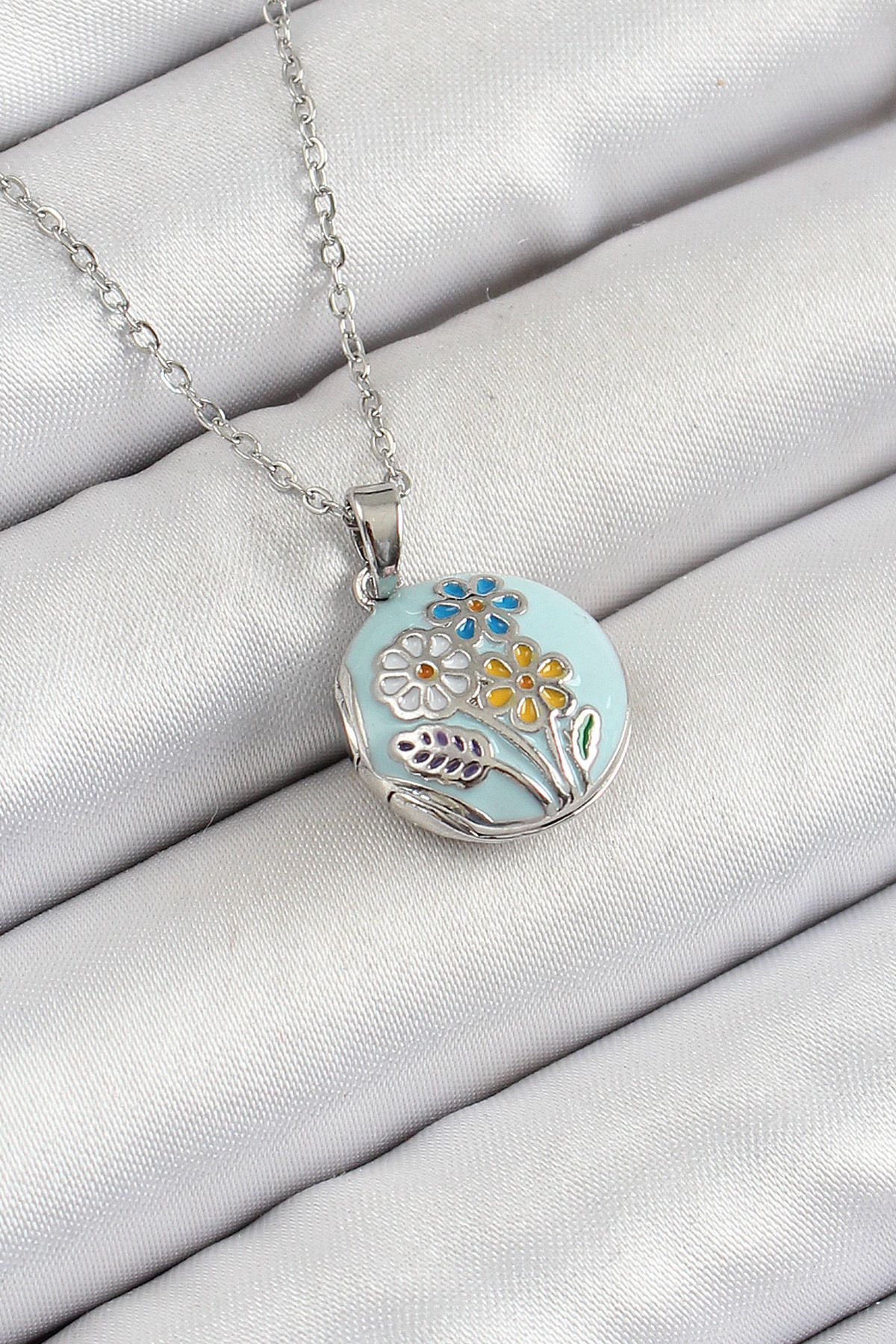 callerrons accessories Zincir Açılabilir Sanatsal Vintage Çiçek Model Gümüş Renk Kadın Kolye - EBJ250605W34523